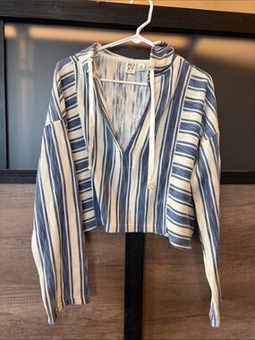 Roxy Cropped Striped Hooded Top - Blue & Cream